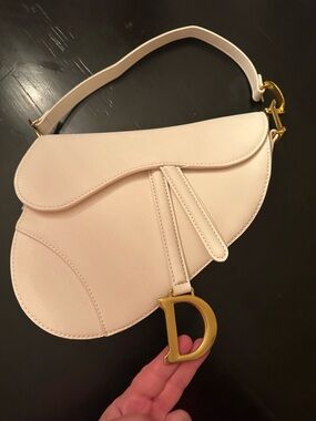 Dior White Saddle Shoulder Bag with Gold Hardware